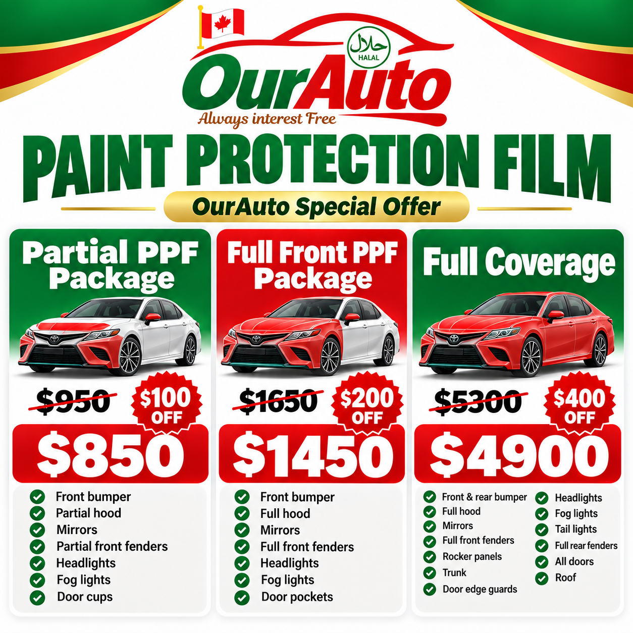 OurAuto Paint Protection Film Packages Edmonton